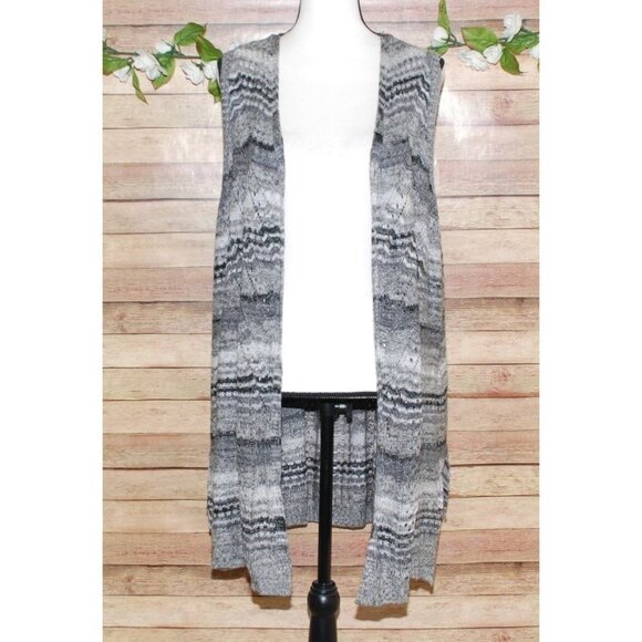 99 Jane Street Gray Striped Open Front Duster Cardigan Sweater Size M Sleeveless - Picture 1 of 12